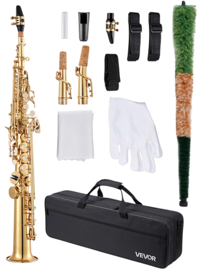 Vevor Soprano Saxophone B Flat Brass Beginner Kit with Case Gold New