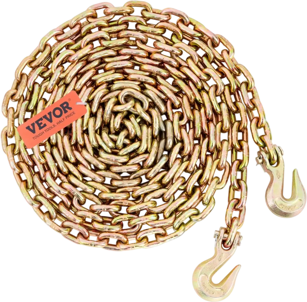VEVOR Transport Binder Chain, 7100 lbs Working Load Limit, 3/8'' x 20' G80 Tow Chain Tie Down with Grab Hooks, DOT Certified, Galvanized Coating Manganese Steel for Dock Factory Construction Site