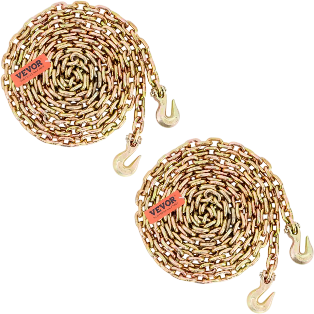VEVOR Transport Binder Chain, 7100lbs Working Load Limit, 3/8''x20' G80 Tow Chain Tie Down with Grab Hooks, DOT Certified, Galvanized Coating Manganese Steel for Dock Factory Construction Site, 2 Pack