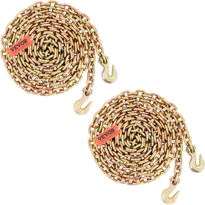 VEVOR Transport Binder Chain, 7100lbs Working Load Limit, 3/8''x20' G80 Tow Chain Tie Down with Grab Hooks, DOT Certified, Galvanized Coating Manganese Steel for Dock Factory Construction Site, 2 Pack