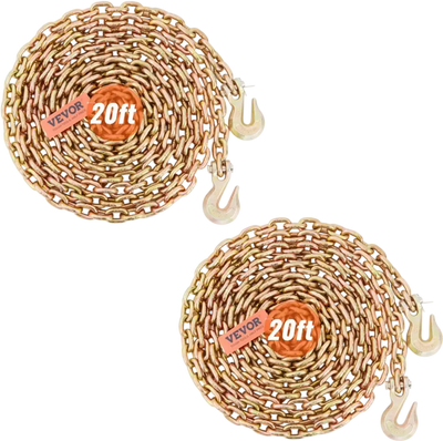 VEVOR Transport Binder Chain, 4900lbs Working Load Limit, 5/16''x20' G80 Tow Chain Tie Down with Grab Hooks, DOT Certified, Galvanized Coating Manganese Steel for Dock Factory Construction Site, 2Pack