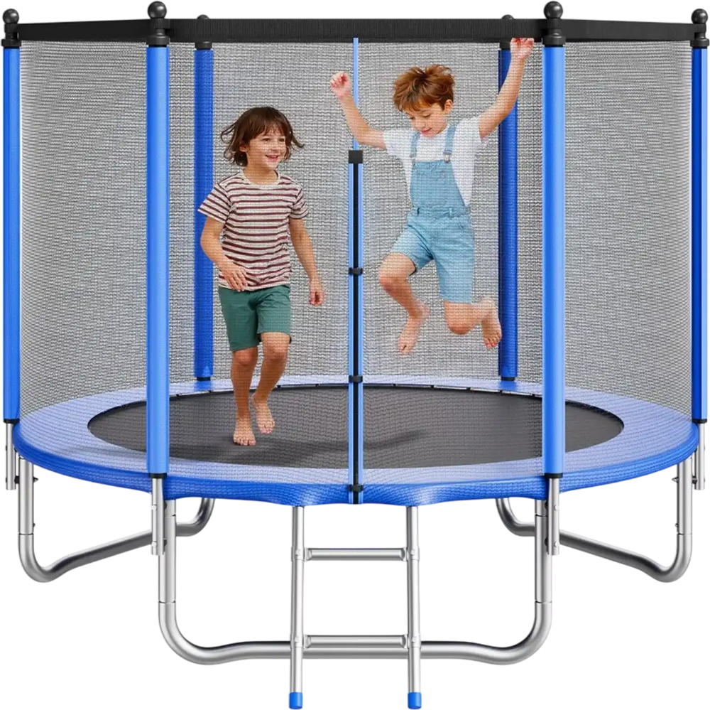 VEVOR Outdoor Trampoline, 8FT Round Recreational Trampoline with Enclosure Net, ASTM Approved, Heavy Duty Trampolines, Max 265 lbs Weight Capacity, Anti-Rust Backyard Trampolines for Kids & Adults