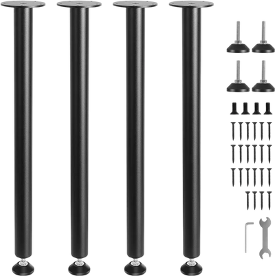 VEVOR 28 Inch Adjustable Desk Legs, Reinforced Steel Office Table Furniture legs Set of 4 for DIY, 1200 lbs Load Capacity Heavy Duty Desk Legs, Quick Instalation Legs with Adjustable Foot Cup Black