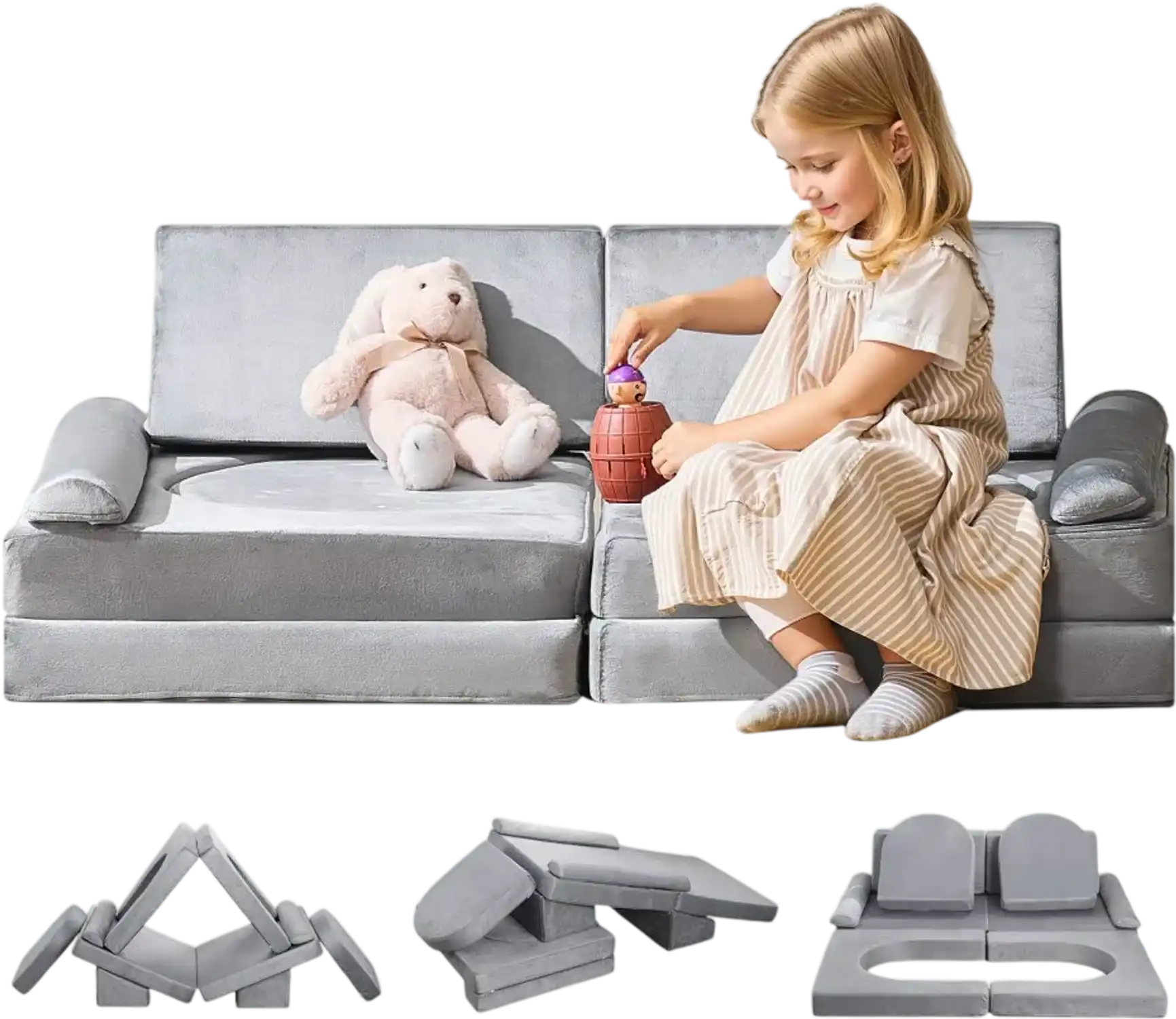Vevor Kids Play Couch Modular Sectional Toddler Sofa with Armrests 10-Pc Gray New
