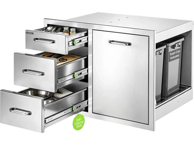 Vevor Outdoor Kitchen Drawer Combo Dual Trash Bin Storage Cabinet New