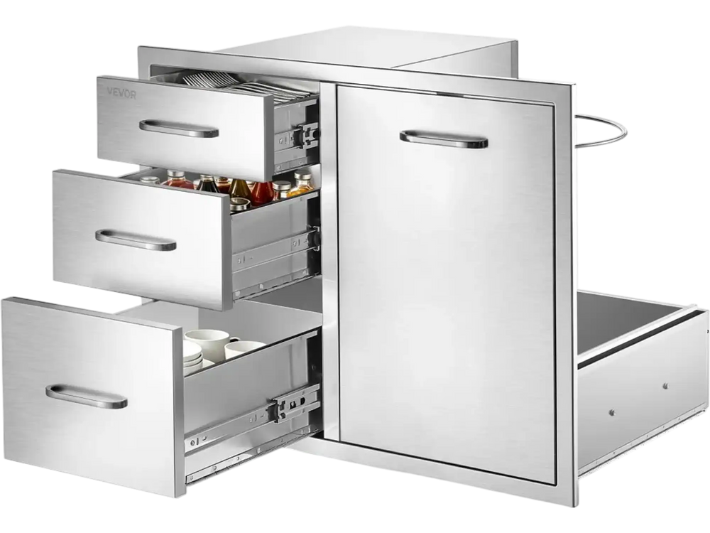 VEVOR Outdoor Kitchen Drawer Combo, 23"W x 21"H x 30"D, Propane Ring, for BBQ Island Storage, Patio Bars and Grill Station, with Handle, Built-In BBQ Island Drawers Organize Cookware Accessories