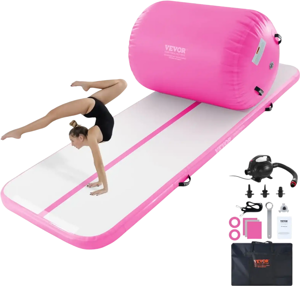 VEVOR Inflatable Gymnastics Air Mat Set, 2 PCS Tumbling Mat, Tumble Track with Electric Pump, Air Roller Barrel Gymnastics Equipment, Training Mats for Home Use/Gym/Yoga/Cheerleading/Beach/Park/Water