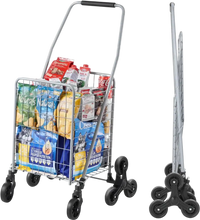 VEVOR Grocery Shopping Cart, 45L Stair Climbing Shopping Cart with 360° Rolling Swivel Wheels, Stair Climber Utility Cart with Tri-Wheels, Foldable Collapsible & Lightweight for Laundry Travel, Silver