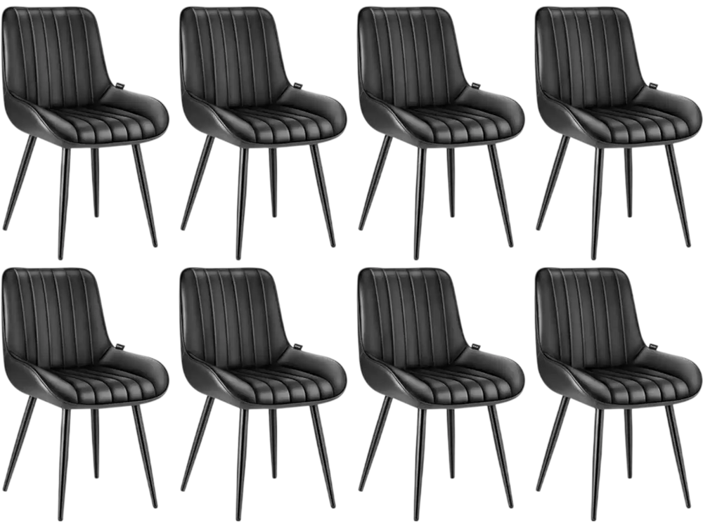 VEVOR Modern Dining Room Accent Chairs Set of 8, Upholstered Fabric Side Chair for Dining Tables, Space-Saving Kitchen Table Chair with Thick Cushions and Metal Legs, Black