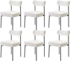 VEVOR Boucle Dining Chairs Set of 6, Mid Century Modern Sherpa Accent Chairs, Upholstered Side Chair for Dining Table, Space-Saving White Kitchen Table Chair with Curved Backrest and Black Metal Legs