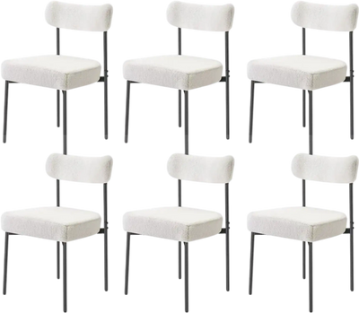 Vevor Dining Chairs Boucle Sherpa Upholstered Side Chair Set of 6 White New
