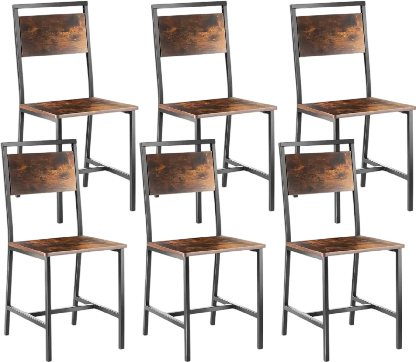 Vevor Dining Chairs Set of 6 Modern Farmhouse Wooden Side Chairs Rustic Brown and Black New