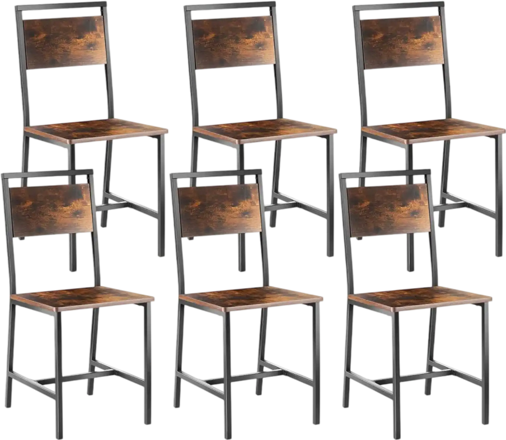 VEVOR Dining Chairs Set of 6, Wooden Table Chairs with Metal Frame and Backrest, Easy to Assemble Leather Side Chair, Modern Farmhouse Walnut Chair for Kitchen Living Room, Rustic Brown and Black