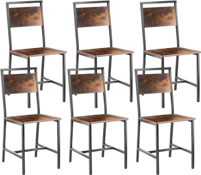 Vevor Dining Chairs Set of 6 Modern Farmhouse Wooden Side Chairs Rustic Brown and Black New