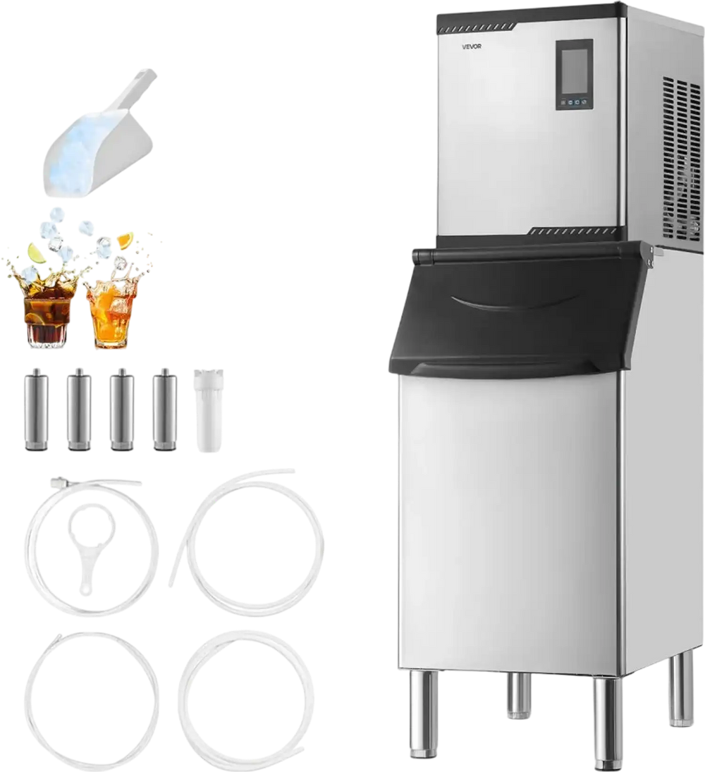 VEVOR Commercial Ice Maker Machine, 300LBS/24H Ice-Making Machine with 300LBS Stainless Steel Storage Bin, Auto Self-Cleaning Ice Maker with Touchscreen for Bar Cafe Restaurant Business Commercial