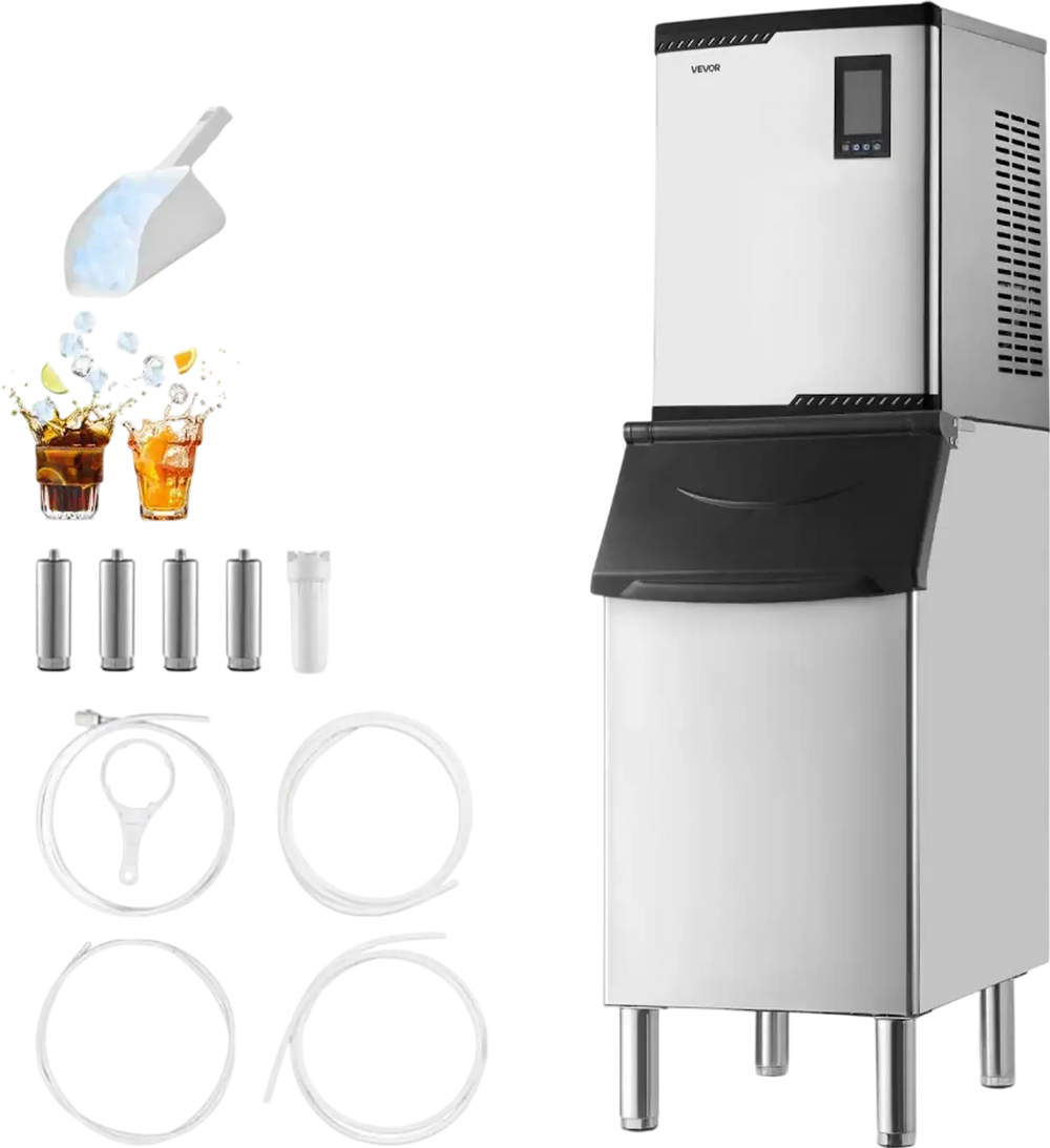 VEVOR Commercial Ice Maker Machine, 800LBS/24H Ice-Making Machine with 300LBS Stainless Steel Storage Bin, Auto Self-Cleaning Ice Maker with Touchscreen for Bar Cafe Restaurant Business Commercial