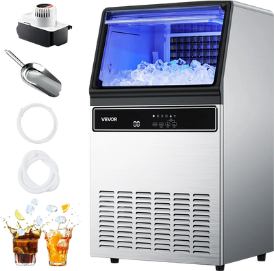 Vevor Commercial Ice Maker 130 lbs/24h with 33 lb. Storage Self-Cleaning with Drain Pump New