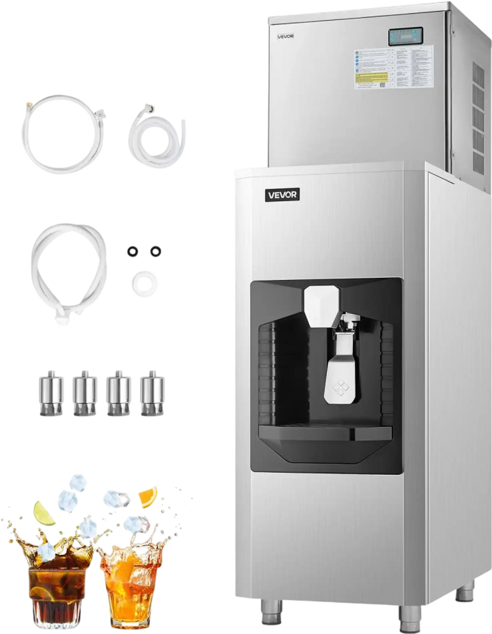VEVOR Commercial Ice Maker, 450 Lbs/Day Ice-Making Machine, 180 Lbs Large Storage Bin with 20 Lbs/Min Automatic Ice-Dispensing, Self-Cleaning Ice Machine with Touchscreen for Bar, Cafe, Restaurant