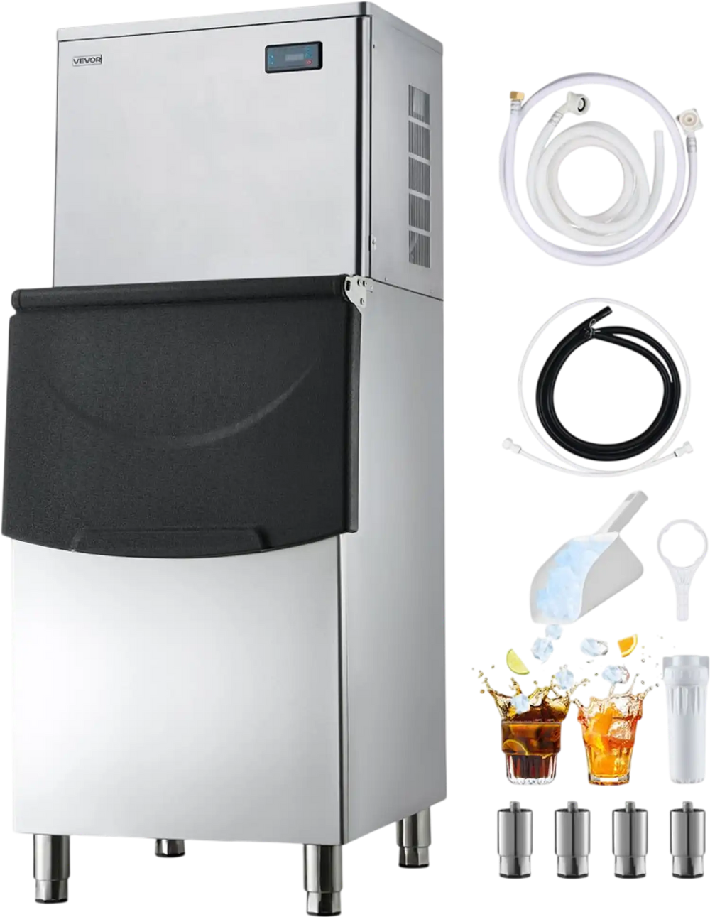 VEVOR Commercial Ice Maker Machine, 450LBS/24H Ice-Making Machine with 250LBS Stainless Steel Storage Bin, Auto Self-Cleaning Ice Maker with Touchscreen for Bar Cafe Restaurant Business Commercial