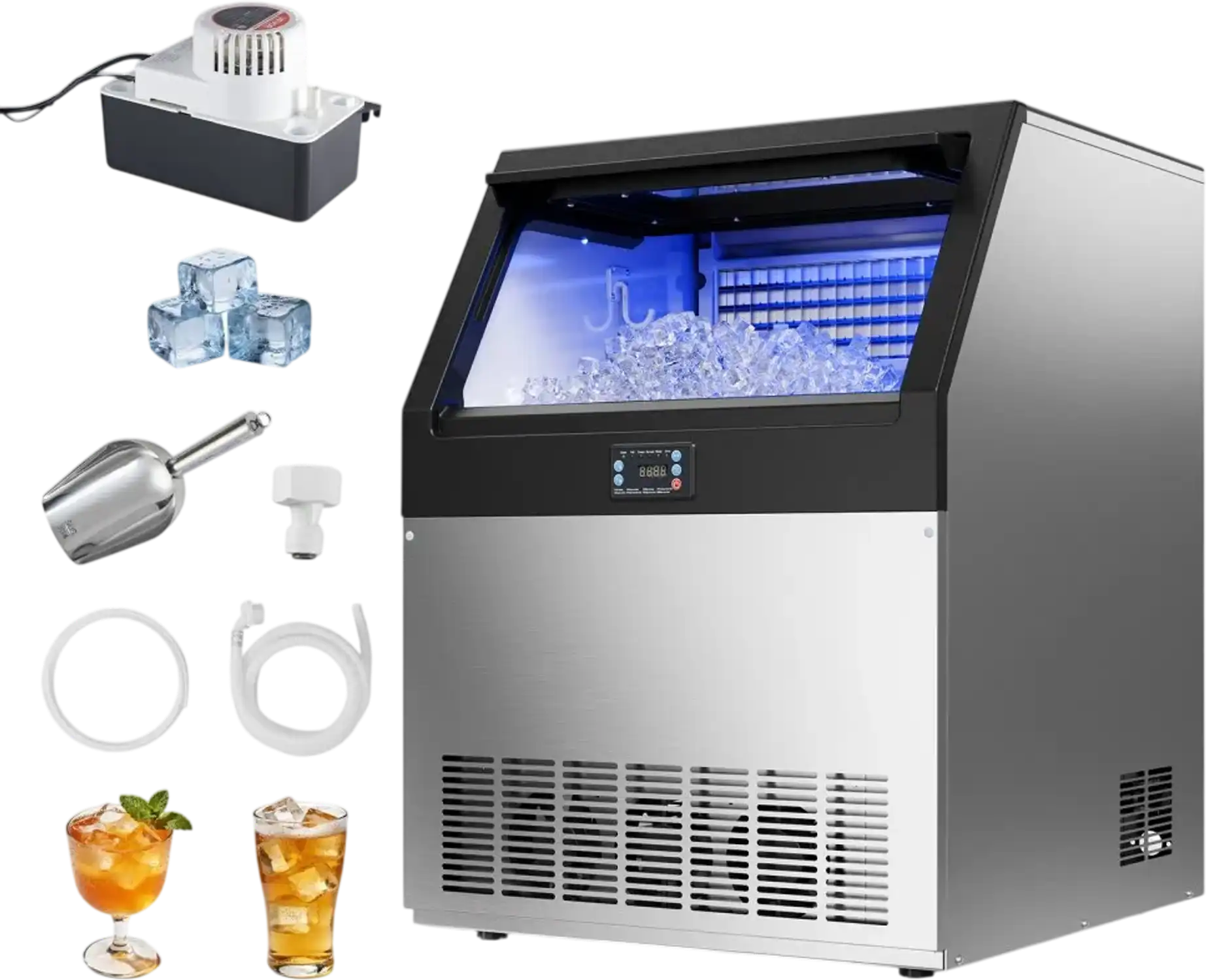 Vevor Ice Maker Commercial Freestanding 440 lbs/24h 85 lbs Storage with Pump Stainless Steel New