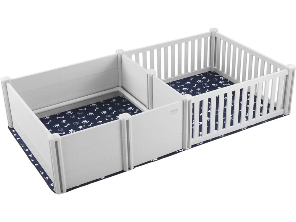 VEVOR Dog Whelping Box, 93.3 x 48.4 x 18.1in Dual Zone Whelping Box for Dogs and Puppies, Whelping Pen for Puppies, Dog Birthing Box with Rails, 2 Washable Pee Pads and 2 Storage Bags, White