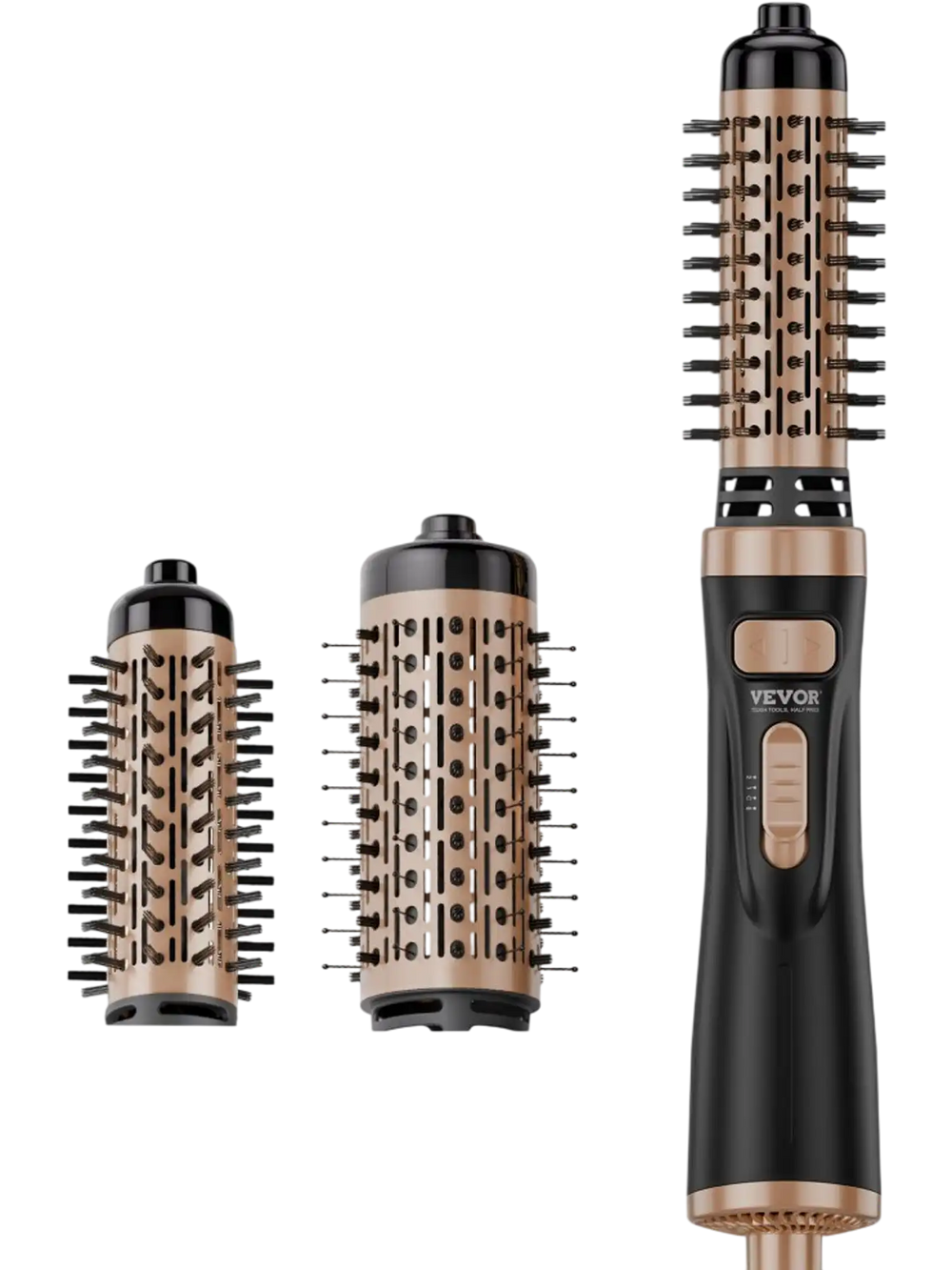 VEVOR Rotating Hair Dryer Brush, Ionic Hot Air Styling Brush with 1.5" and 2" Ceramic Coated Head, 4 in 1 Hair Dryer Styler and Volumizer, 3-Temp Blow Dryer Brush for Fast Drying Straightening Curling