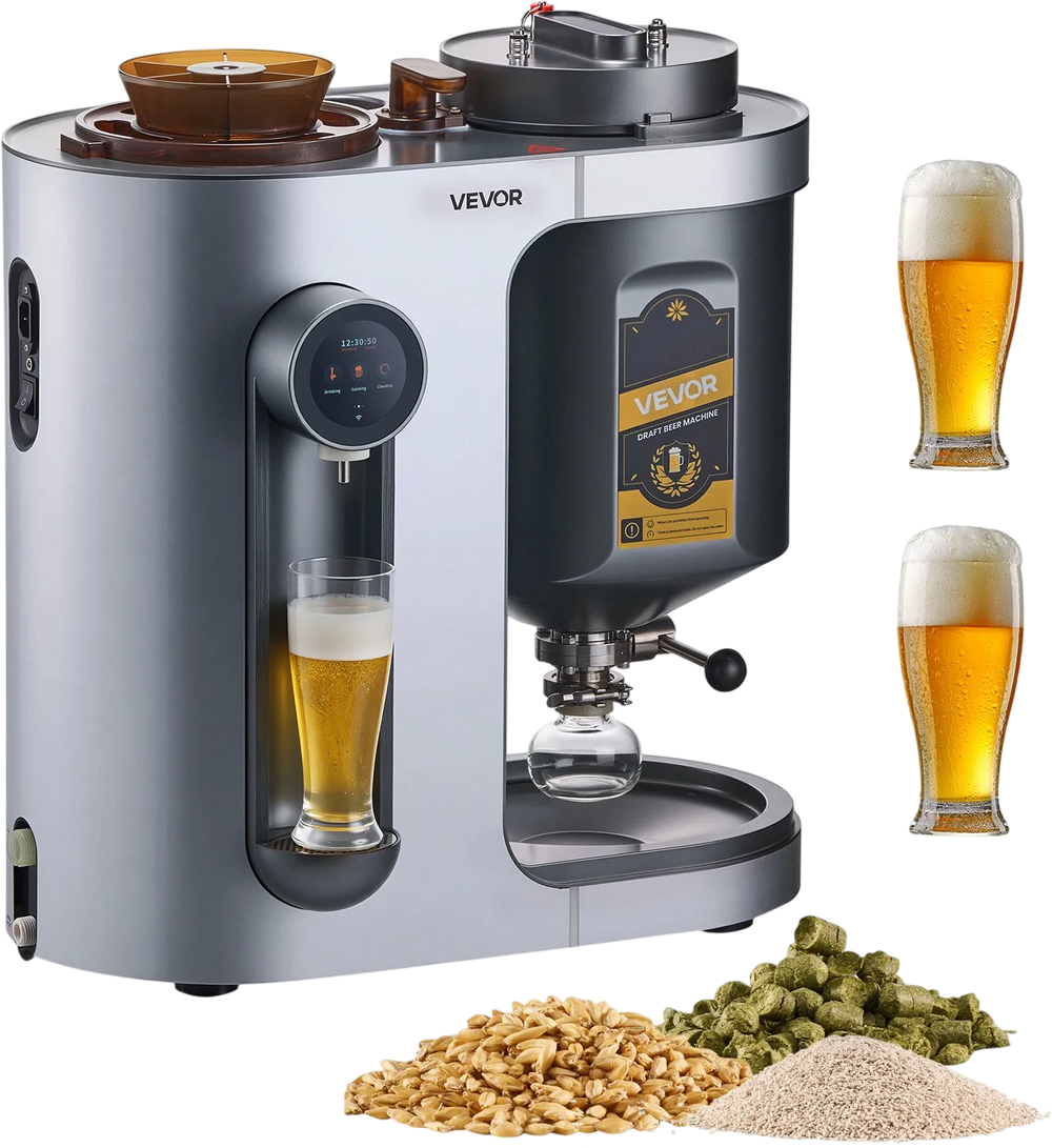 VEVOR Automatic Home Beer Brewer, 1500W Electric Beer Brewing Machine, 3.43 Gal All-in-One Home Brewer with Mash Boil Device, 304 Stainless Steel Internal Tank, Auto Temperature & Pressure Control
