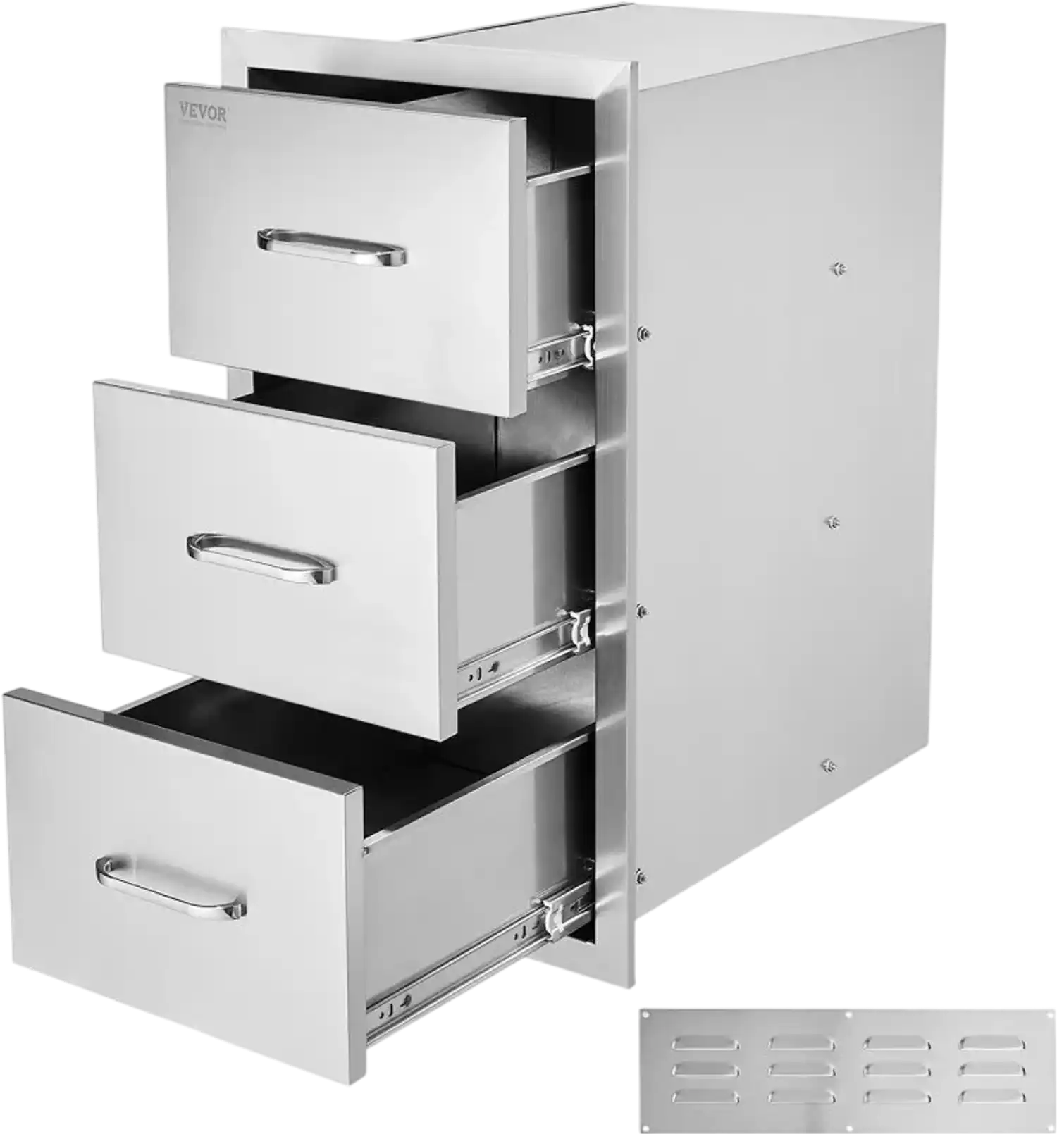 Vevor Outdoor Kitchen Drawers 3-Tier Stainless Steel Triple Access Storage Cabinet 18.5