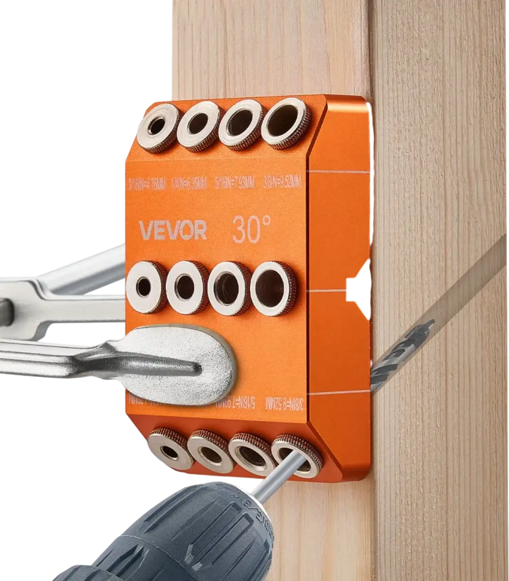 VEVOR Drill Guide, 30/ 45/ 90 Degree Angle 4 Sizes Portable Precision Drilling Guide Jig, for Drilling Angled or Horizontal Holes, Aluminum Alloy, for Deck Cable Railing Wood Post Stair Handrail