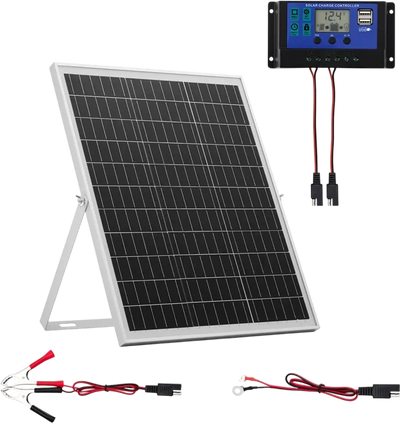 VEVOR 25W 12V Solar Panel Battery Charger, Solar Battery Trickle Charger Maintainer with Intelligent MPPT Controller & Adjustable Mount Bracket, IP67 Waterproof for Car Boat RV Motorcycle Trailer