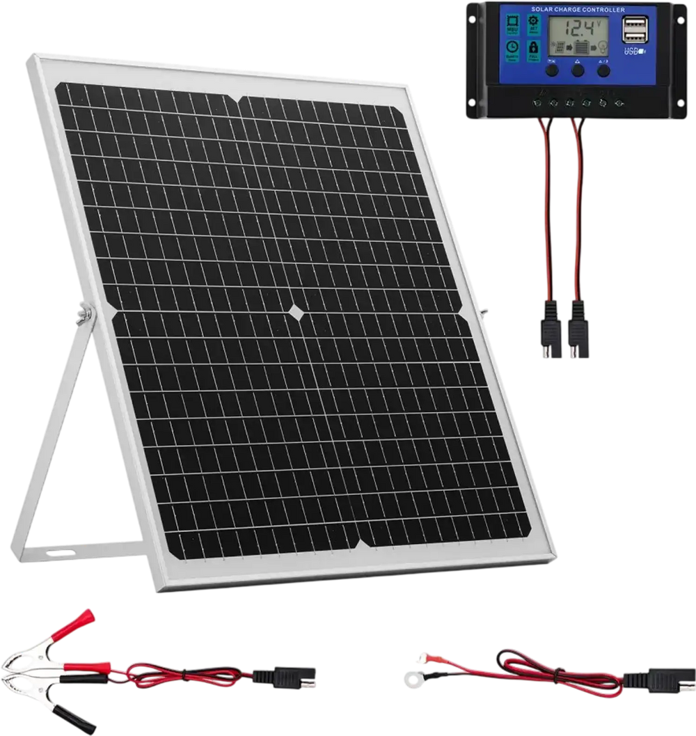 VEVOR 30W 12V Solar Panel Battery Charger, Solar Battery Trickle Charger Maintainer with Intelligent MPPT Controller & Adjustable Mount Bracket, IP67 Waterproof for Car Boat RV Motorcycle Trailer