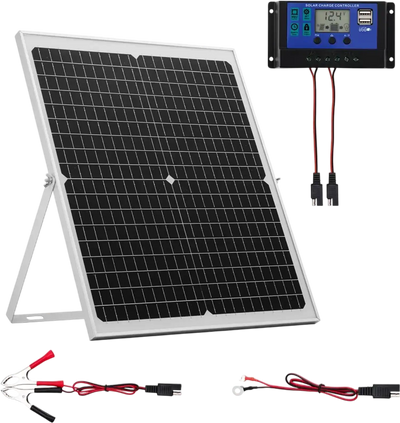 VEVOR 30W 12V Solar Panel Battery Charger, Solar Battery Trickle Charger Maintainer with Intelligent MPPT Controller & Adjustable Mount Bracket, IP67 Waterproof for Car Boat RV Motorcycle Trailer