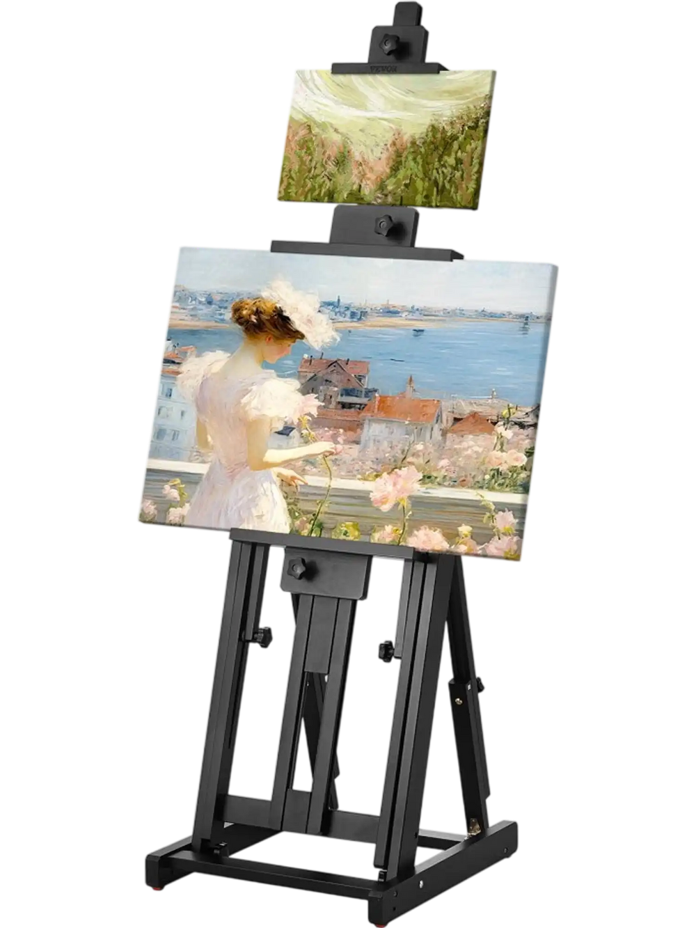 VEVOR Studio H-Frame Easel, Holds Canvas Art up to 77", Beechwood Artists Easel for Painting with Bottom Tray, Double Canvas Position, 22 lbs Load Capacity Studio Easel, Adjustable Art Painting Easel