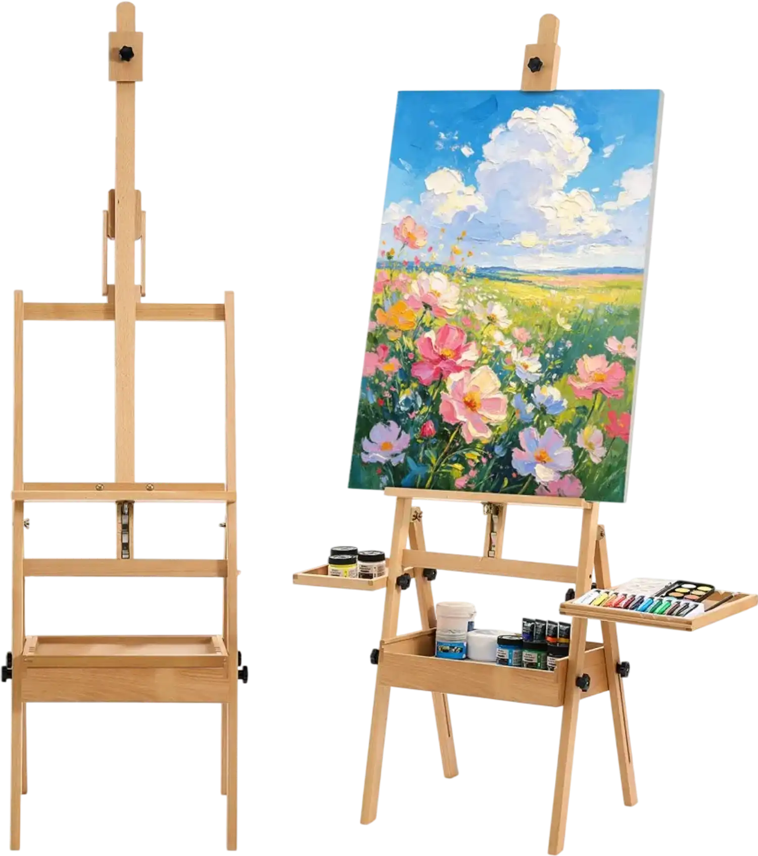 Vevor Studio Easel H-Frame Adjustable Beech Wood with Storage Box & Trays New