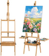VEVOR Studio H-Frame Easel Holds Canvas Up to 35.43" Solid Beech Wood Frame, For Artists Painting, Adjustable Height & Angle, Multi-Function Wooden Art Easel with Storage Box & Trays, Natural Color