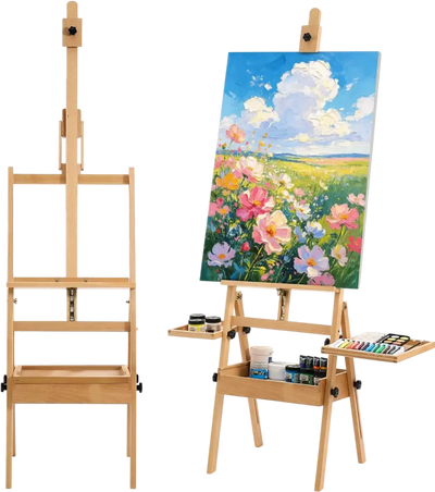 Vevor Studio Easel H-Frame Adjustable Beech Wood with Storage Box & Trays New