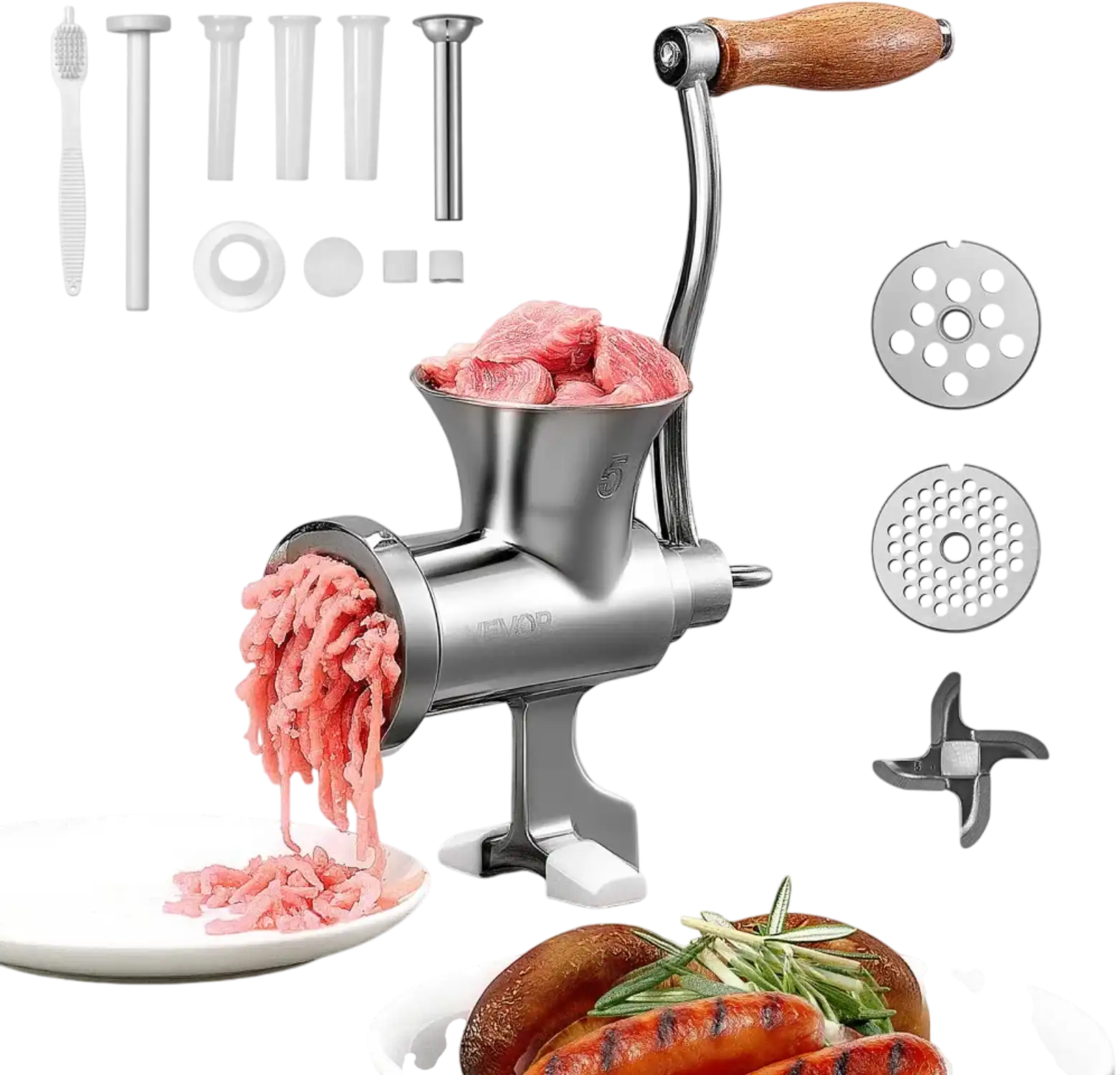 Vevor Meat Grinder Manual Stainless Steel Hand Crank Sausage Stuffer New