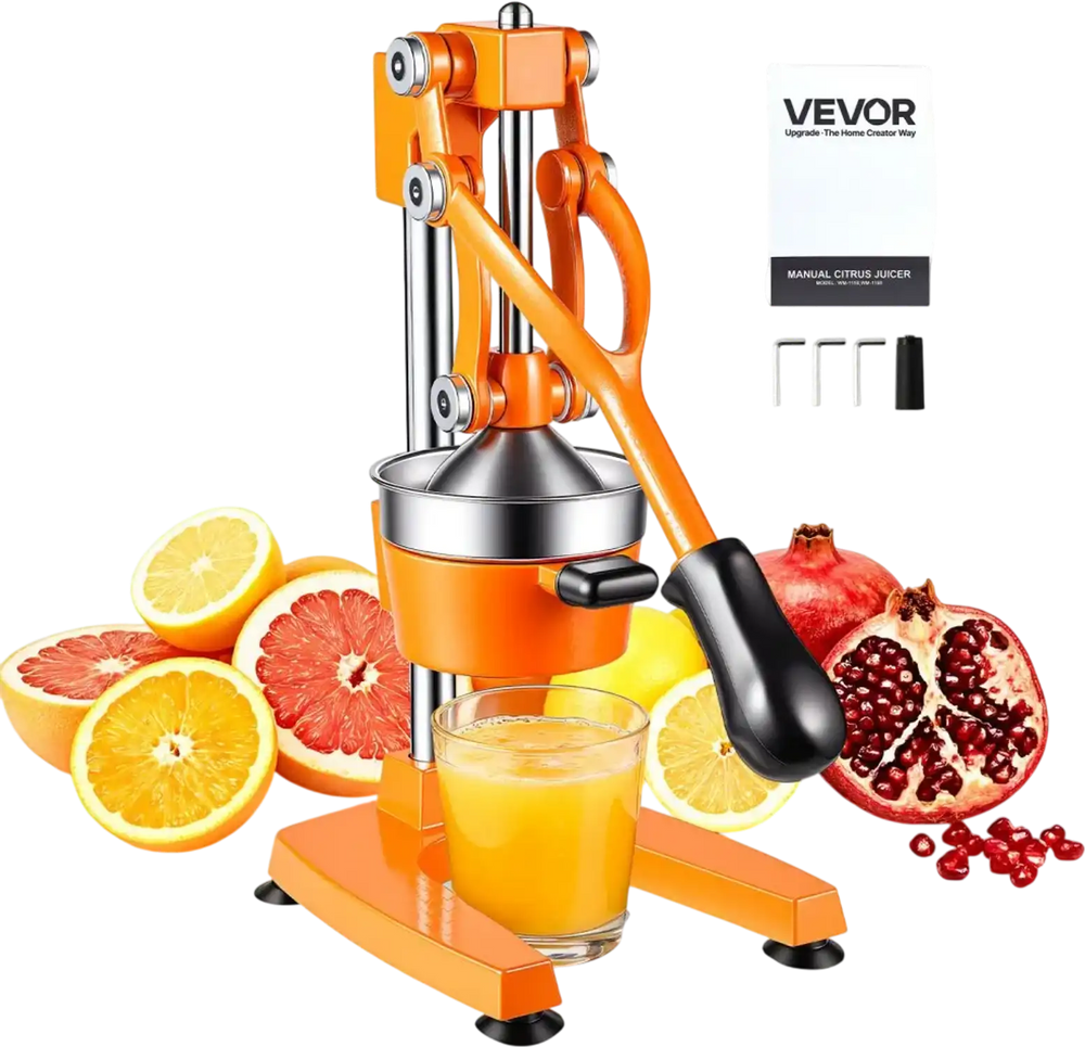 VEVOR Manual Citrus Juicer, 15" Tall Hand Press Orange Juicer, Manual Fresh Juice Extractor for Lemon Pomegranate Grapefruit, Heavy-Duty Cast Iron, Easy to Clean, Home & Commercial Use, Orange