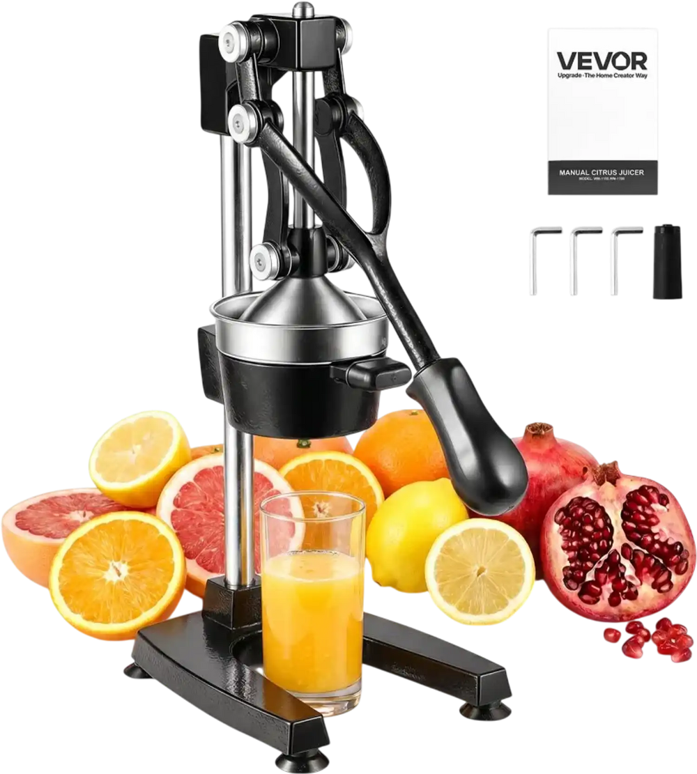 VEVOR Manual Citrus Juicer, 19" Tall Hand Press Oranges Juicer, Manual Fresh Juice Extractor for Lemon Pomegranate Grapefruit, Heavy-Duty Cast Iron, Easy to Clean, Home & Commercial Use, Black