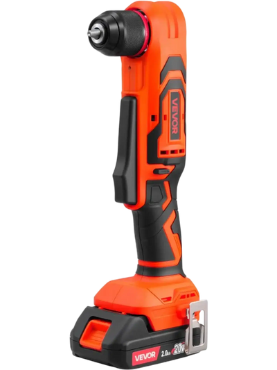 VEVOR Right Angle Drill, 3/8 Inch Chuck, 90 Degree Cordless Right Angle Drill with Brushless Motor, Battery, Charger, and Belt Clip, Adjustable Speed, for Fastening and Loosening in Tight Spaces