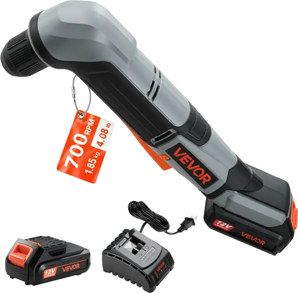 VEVOR Right Angle Drill 3/8 Inch Chuck 90 Degree Cordless Right Angle Drill, For Cabinets, Corners, Frames, Tight Spaces, Handles Both Wood and Metal Drilling, LED Lighting, with 2 Batteries and Charger
