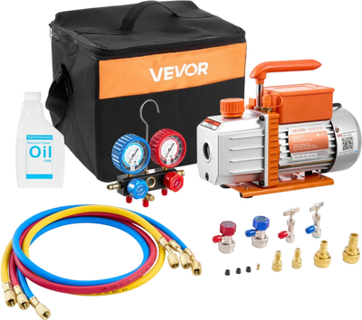 Vevor Vacuum Pump AC Gauge Set 4.5 CFM 1/3 HP Single Stage Rotary Vane New