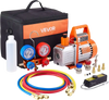 VEVOR 4 CFM AC Vacuum Pump and Gauge Set, 1/3 HP, Single Stage Rotary Vane HVAC Air Vacuum Pump, A/C Refrigerant Manifold Gauge Kit, with Leak Detector, Carry Bag, for R134a R22 R410a Refrigerants