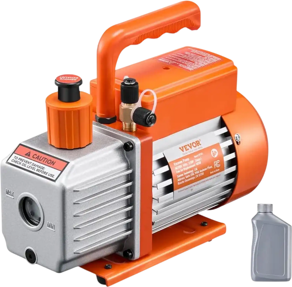 VEVOR Vacuum Pump, 4 CFM, HVAC Single Stage Rotary Vane Vacuum Pump, for R134a R22 R410a Systems, Auto AC Vacuum Pump Kit with Oil Bottle, for Automotive Air Conditioner Maintenance Resin Degassing