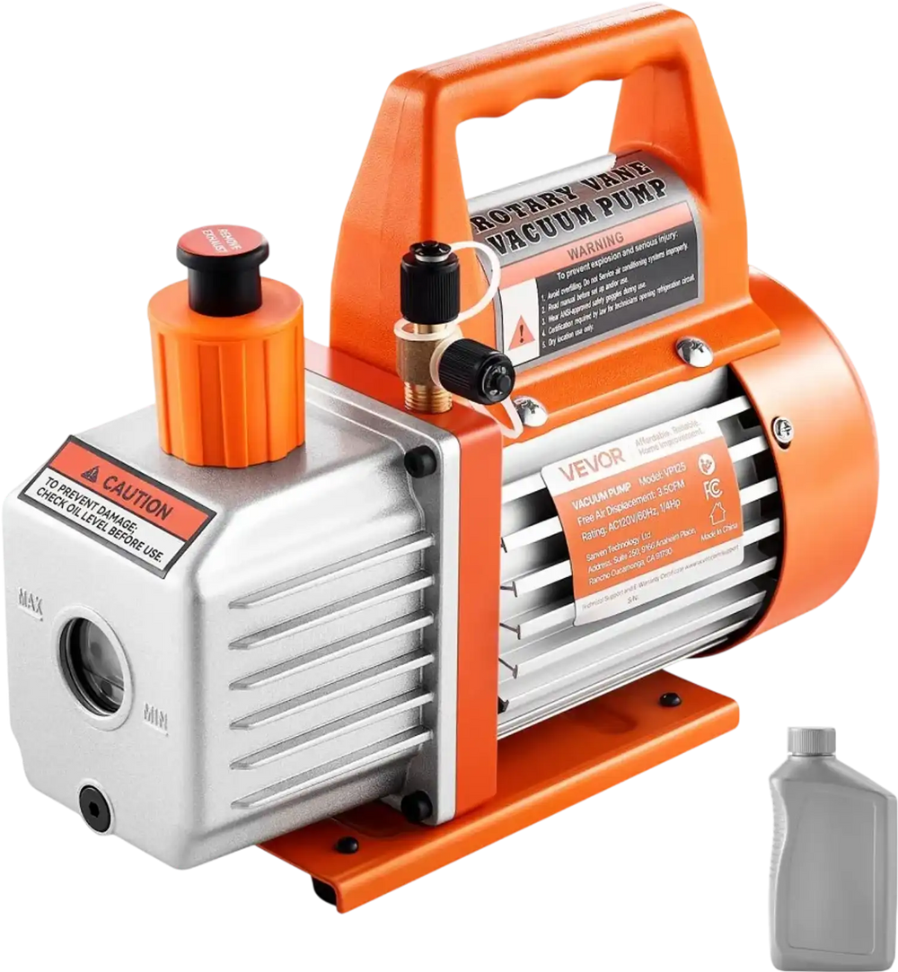 VEVOR Vacuum Pump, 3.5 CFM 1/4 HP, HVAC Single Stage Rotary Vane AC Vacuum Pump, for R134a R22 R410a Systems, with Oil Bottle, 1720 PRM, for Automotive Air Conditioner Maintenance Resin Degassing