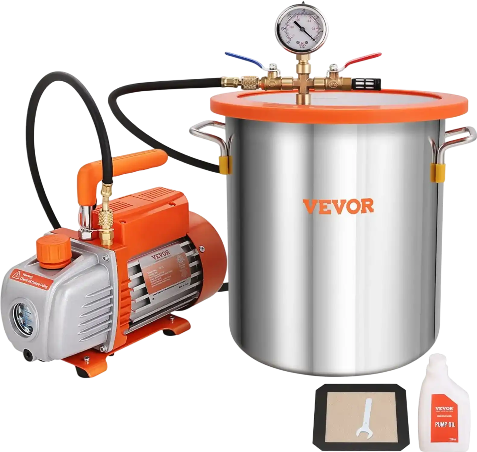 Vevor Vacuum Chamber and Pump Kit 5 Gallon 3.5 CFM Tempered Glass Lid Degassing Chamber New
