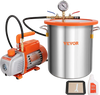VEVOR 5 Gallon Vacuum Chamber and 3.5 CFM Pump Kit, Tempered Glass Lid Vacuum Degassing Chamber Kit, Single Stage Vacuum Pump with 250 ml Oil Bottle, for Stabilizing Wood, Degassing Silicones, Epoxies