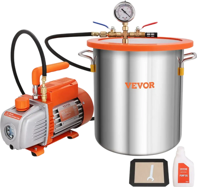 Vevor Vacuum Chamber and Pump Kit 5 Gallon 3.5 CFM Tempered Glass Lid Degassing Chamber New
