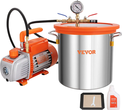 Vevor Vacuum Pump Chamber Kit 3 Gallon 3.5 CFM Tempered Glass Lid Degassing System New