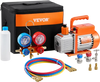VEVOR 3.5 CFM AC Vacuum Pump and Gauge Set, Single Stage Rotary Vane HVAC Air Vacuum Pump, A/C Refrigerant Manifold Gauge Kit, with Hoses, for R134a, R12, R22, R502a, R410A, R404, R407C Refrigerants